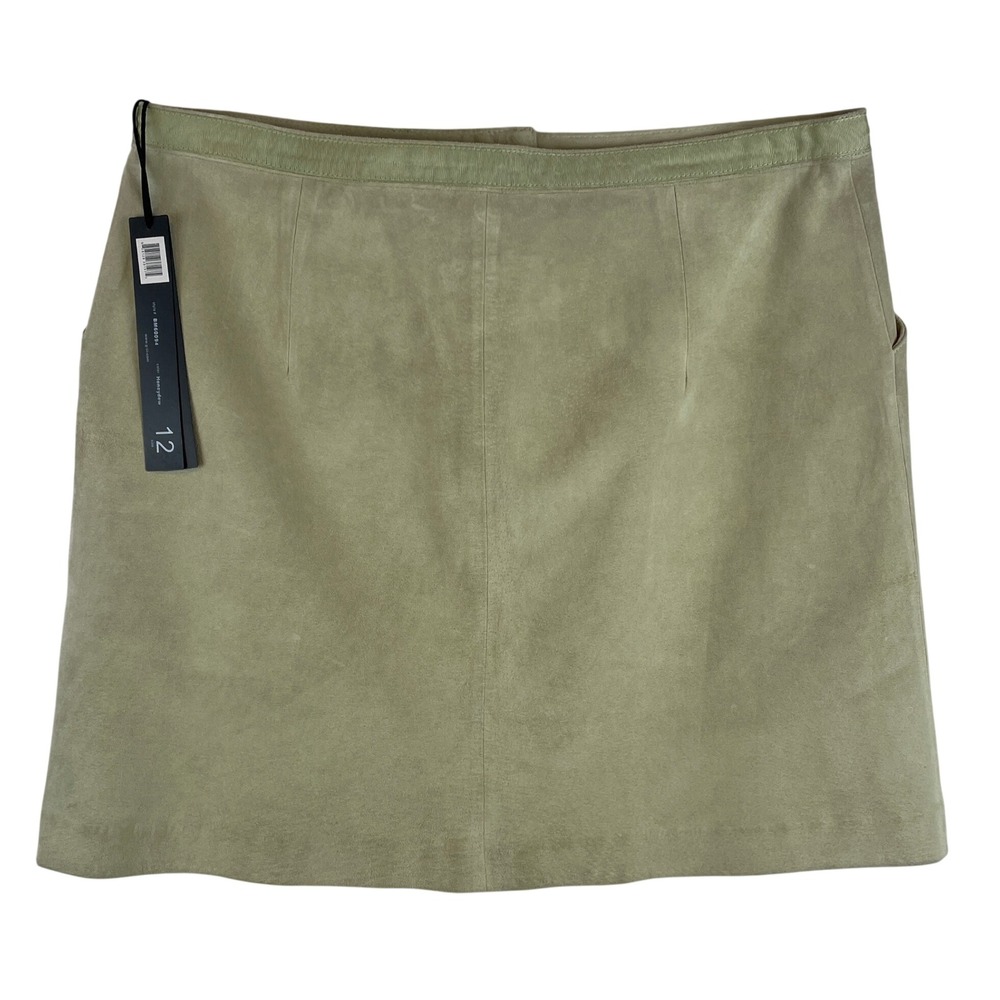 Siena Studio Women Honeydew Green Suede Leather Zip Front Mini Skirt 12 BM60094